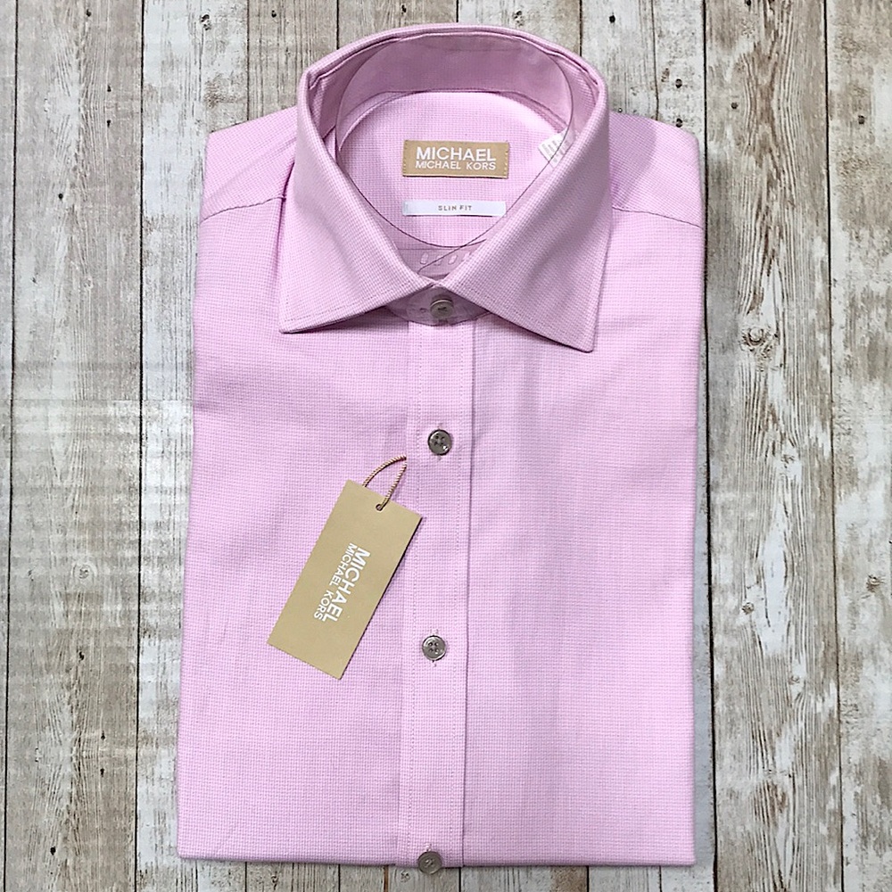 NWT Michael Kors Pink Mist Slim Fit Button Down Dress Shirt Size 15  32/33